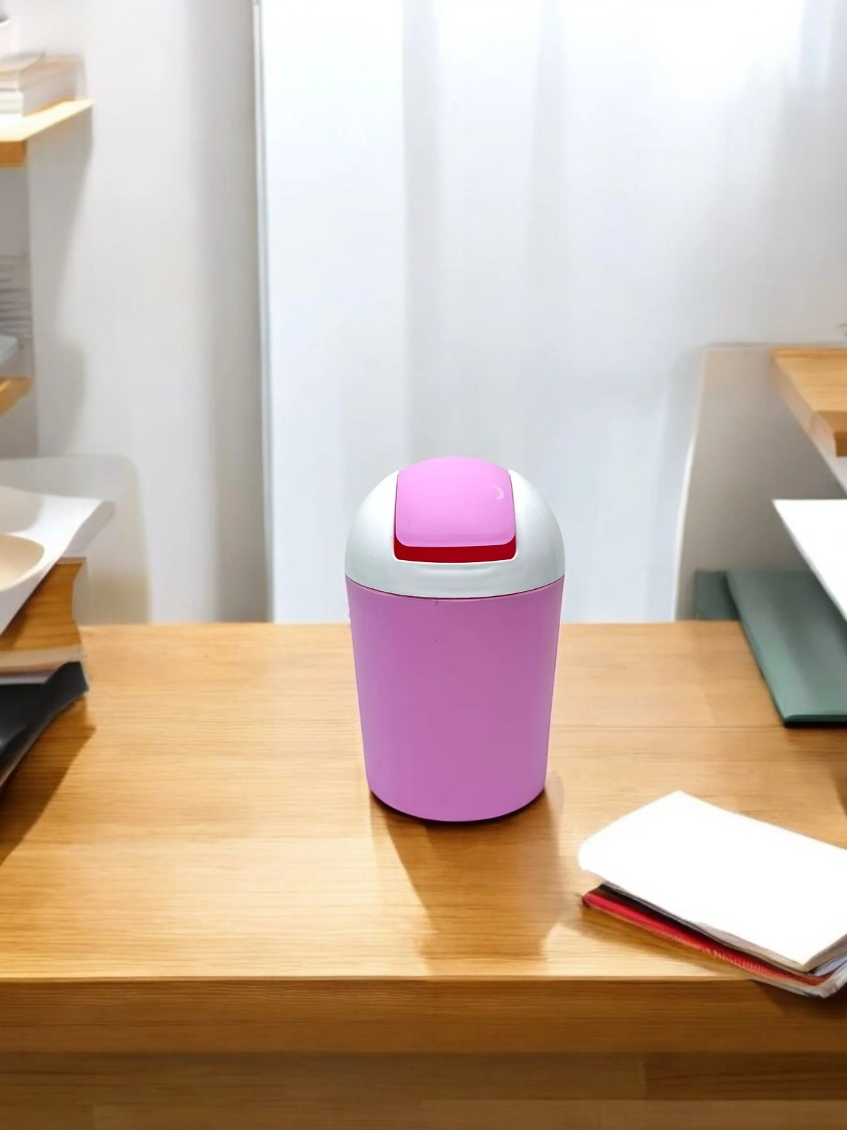 Premium Mini Desktop Dustbin with Swing Lid | Stylish Table Trash Can for Office, Bedroom & Kitchen – Durable Plastic