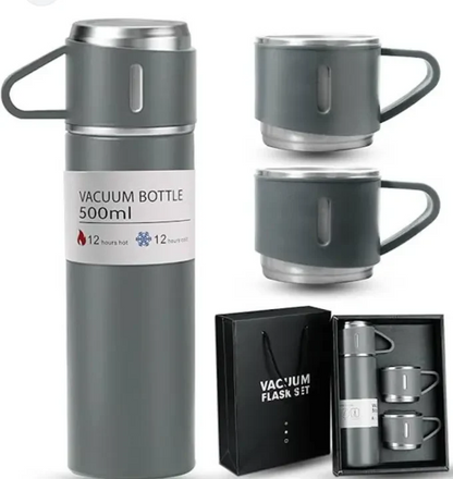 New Shape Vacuum Flask Bottle with 3 Cups and Gift Box