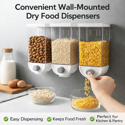 Wall-Mounted 3-Grid Dry Food Dispenser – Airtight Cereal, Rice & Grain Storage Container