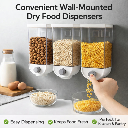 Wall-Mounted 3-Grid Dry Food Dispenser – Airtight Cereal, Rice & Grain Storage Container