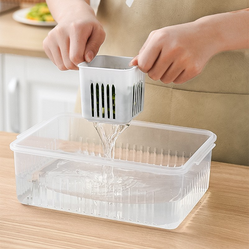 6-Compartment Kitchen Storage & Washing Basket with Drain Tray – Multi-Section Vegetable Organizer Box