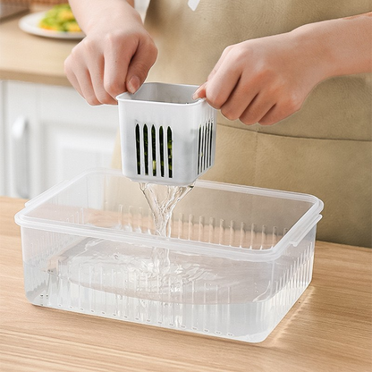 6-Compartment Kitchen Storage & Washing Basket with Drain Tray – Multi-Section Vegetable Organizer Box