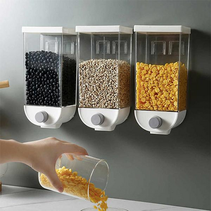 Wall-Mounted 3-Grid Dry Food Dispenser – Airtight Cereal, Rice & Grain Storage Container