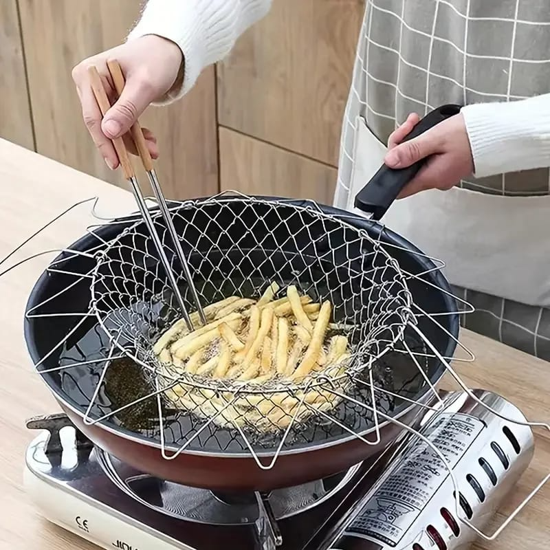 Collapsible Stainless Steel Strainer Basket – Multi-Purpose Wash, Drain & Fry Kitchen Colander