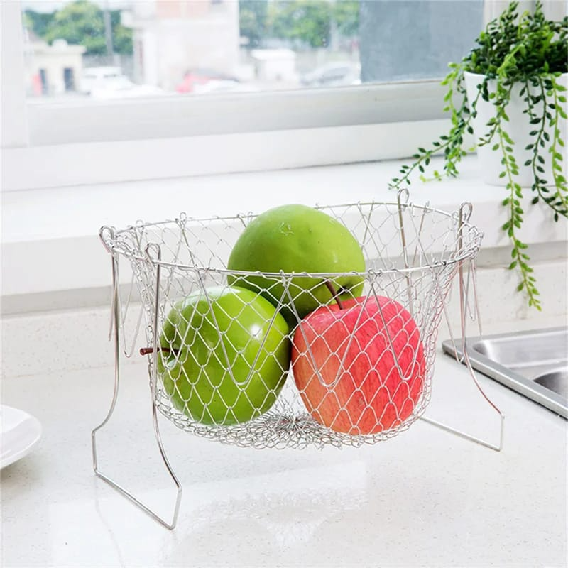 Collapsible Stainless Steel Strainer Basket – Multi-Purpose Wash, Drain & Fry Kitchen Colander