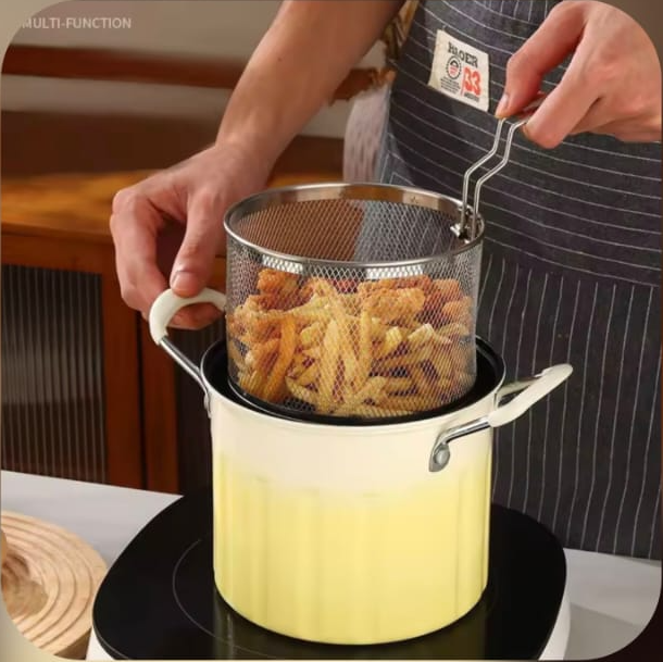 3-in-1 Multi Functional Stainless Steel Cooking Pot with Fryer Basket – Deep Fry, Steam & Boil | Premium Kitchen Cookware