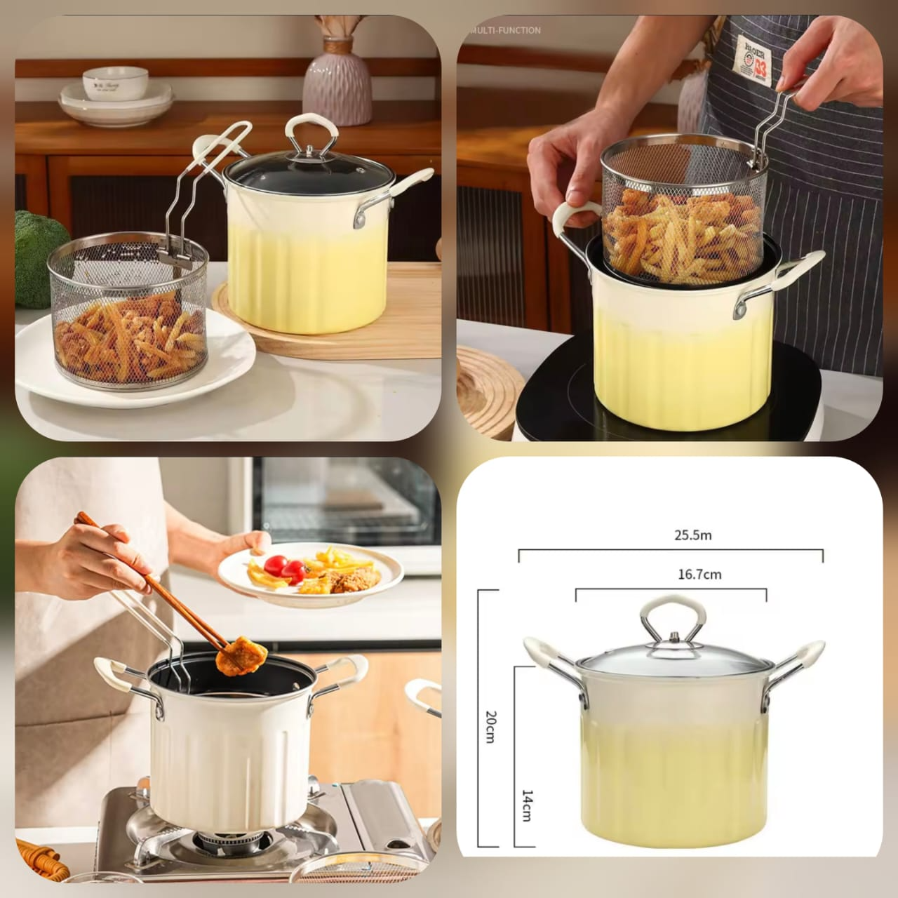 3-in-1 Multi Functional Stainless Steel Cooking Pot with Fryer Basket – Deep Fry, Steam & Boil | Premium Kitchen Cookware