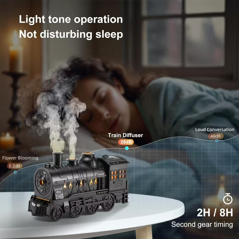 Luxury Vintage Train Aroma Diffuser – Smart Ultrasonic Essential Oil Humidifier with Remote & Ambient Light