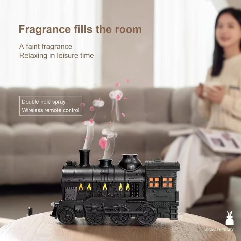 Luxury Vintage Train Aroma Diffuser – Smart Ultrasonic Essential Oil Humidifier with Remote & Ambient Light